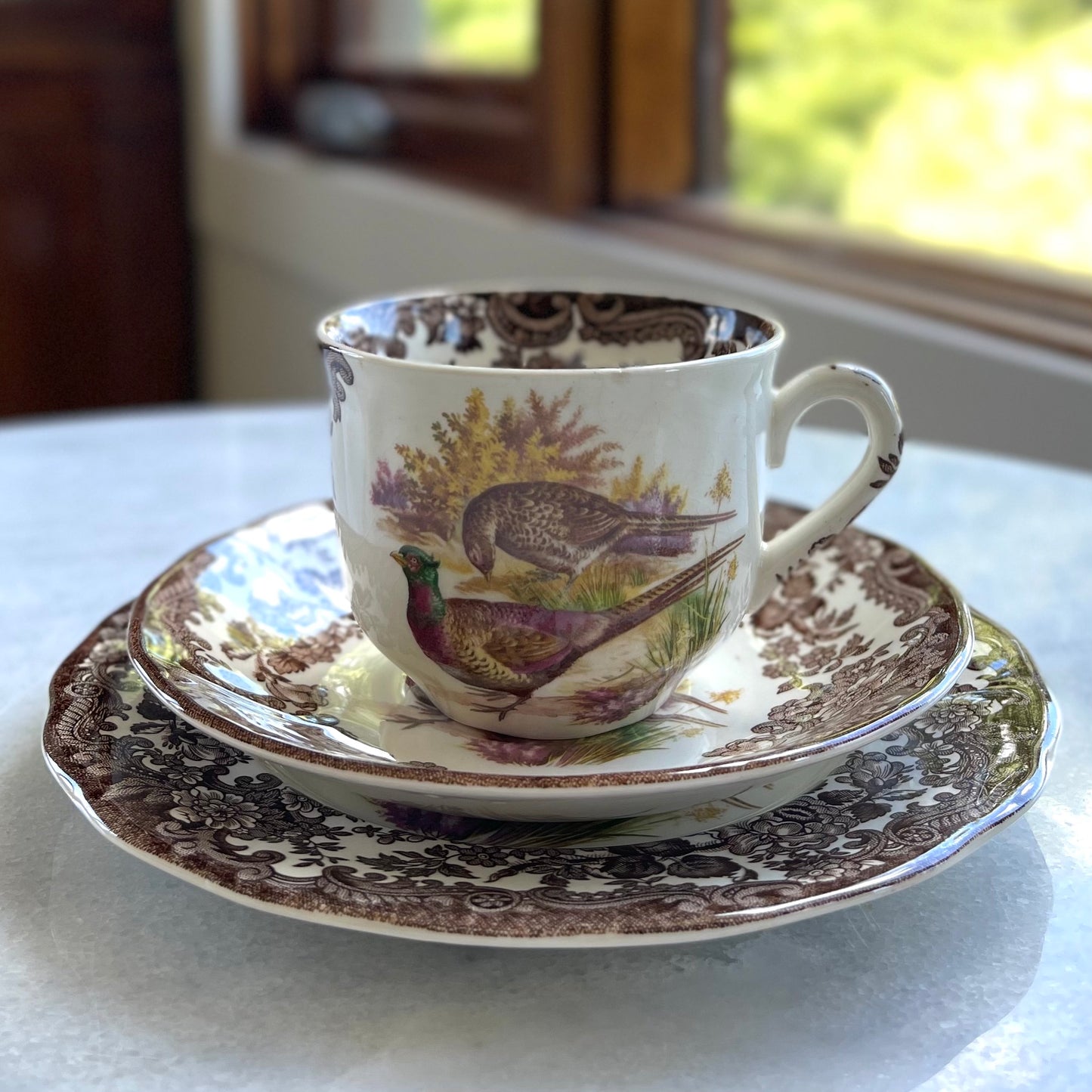 🏴ロイヤルウースター パリッシー ゲームシリーズ キジ カップ、ソーサー、サイドプレートのトリオ