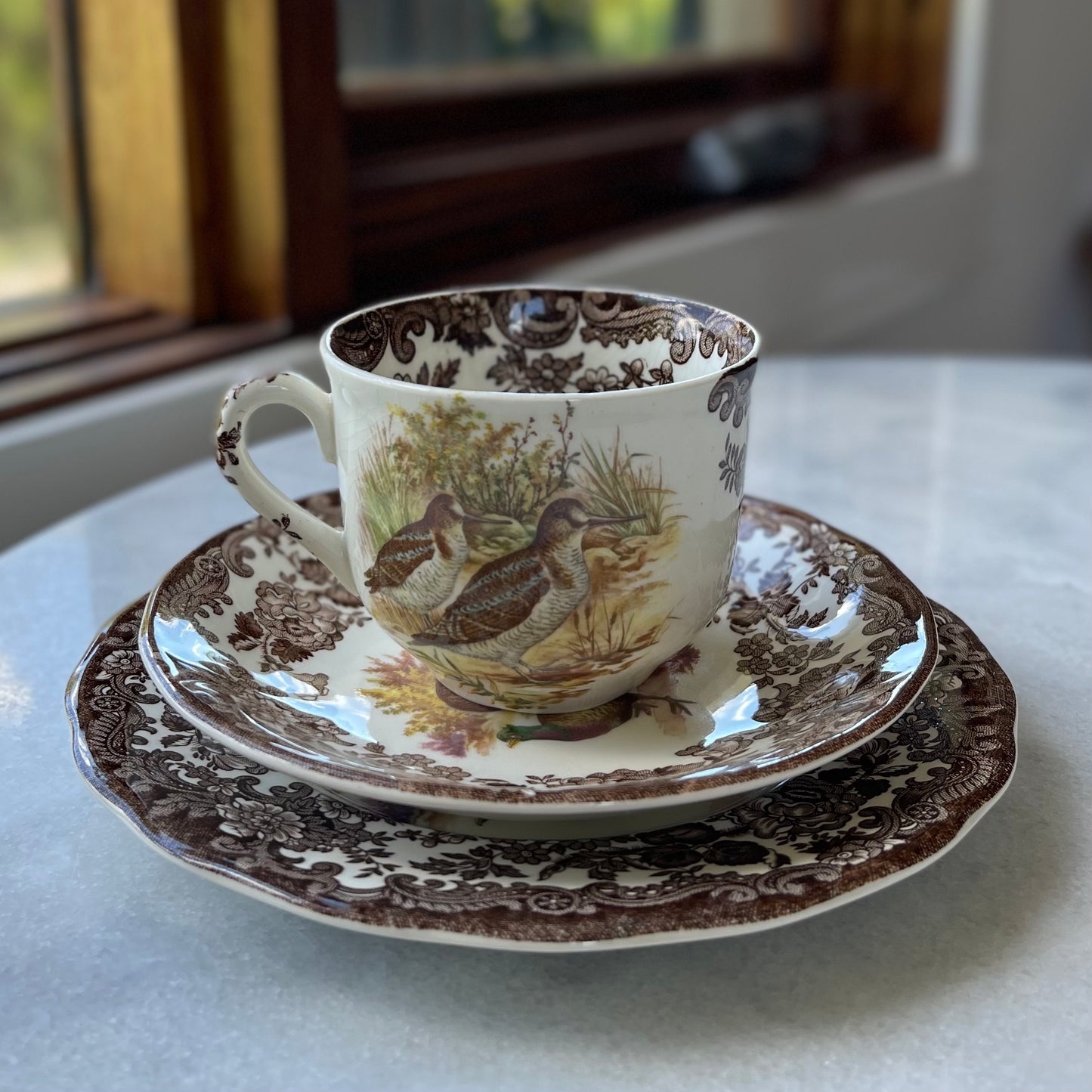 🏴ロイヤルウースター パリッシー ゲームシリーズ キジ カップ、ソーサー、サイドプレートのトリオ