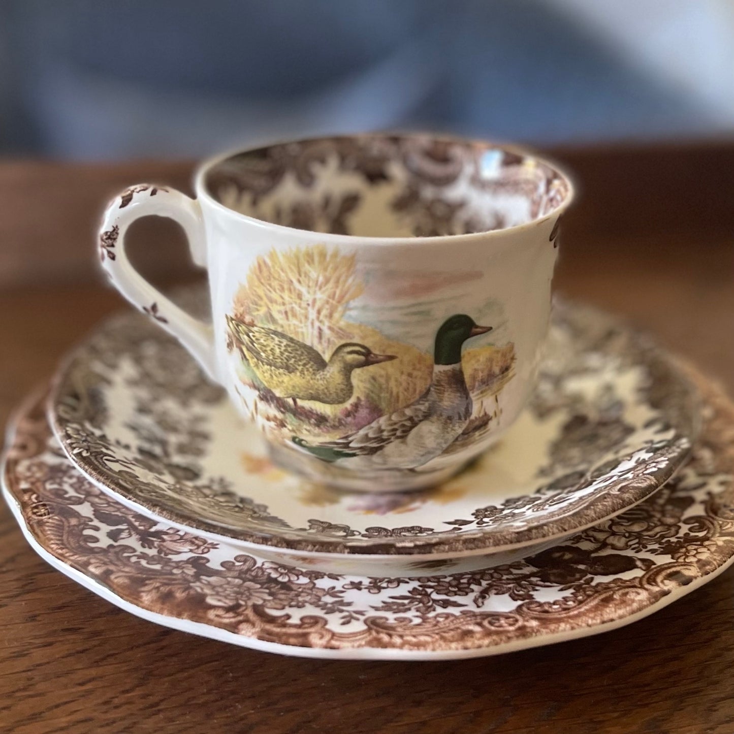 🇬🇧ロイヤルウースター パリッシー ゲームシリーズ ウズラ カップ、ソーサー、サイドプレートのトリオ