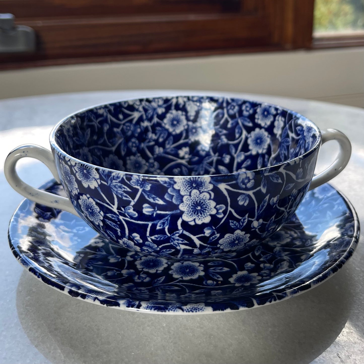 🏴バーレイ ブルーキャリコ クリームスープカップ&ソーサー