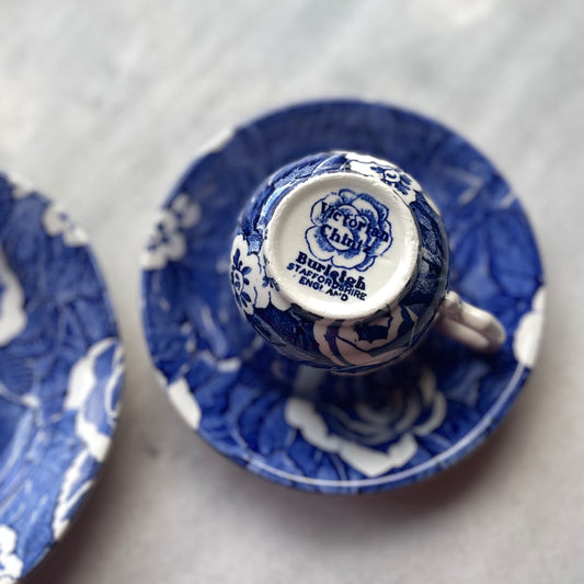 🏴バーレイ ヴィクトリアンチンツ ブルー ティーカップトリオ